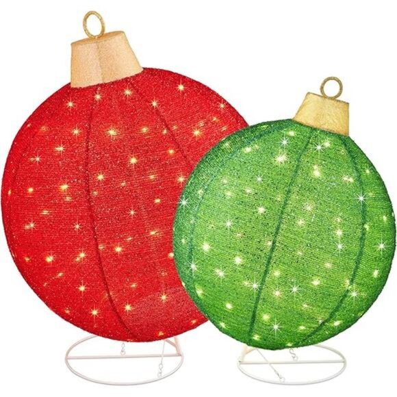2pc Lighted Pop-Up Outdoor Christmas Ornament Set, Holiday Ball Decoration - Picture 7 of 7